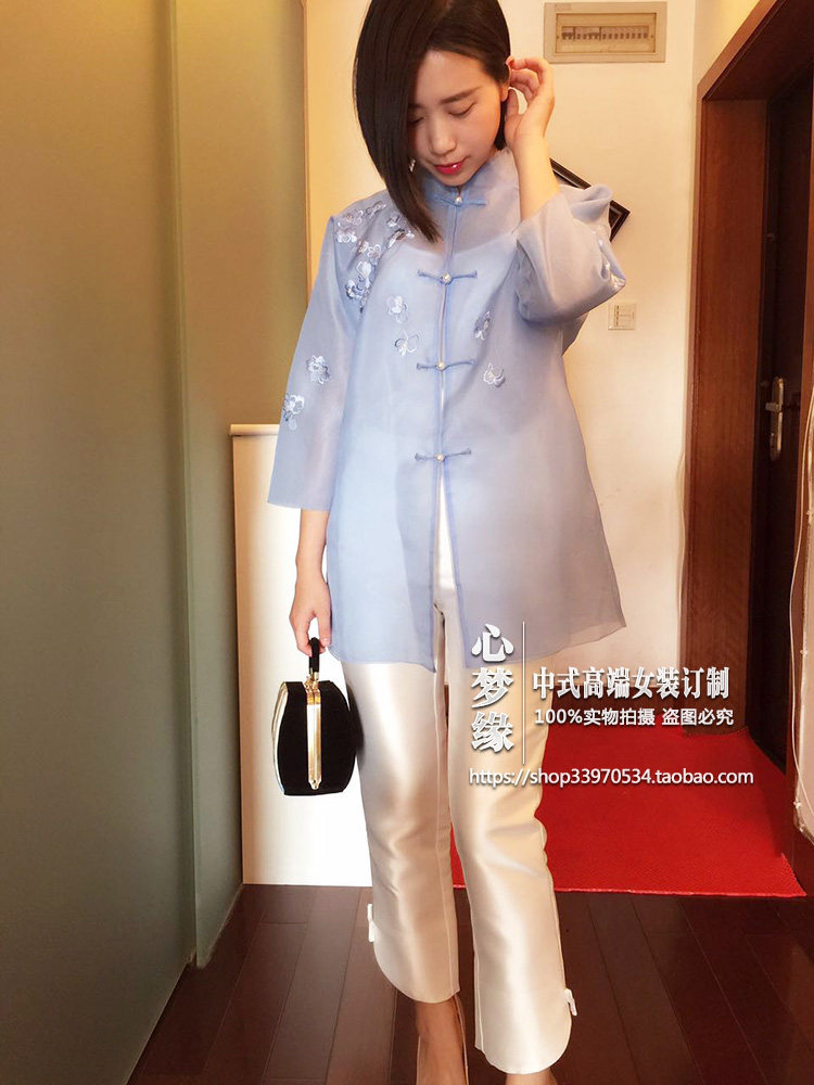 신제품 추천: 봄 여름 실크 오간자 더블 레이어 절묘한 자수 가디건 중국 탑 자외선 차단 재킷