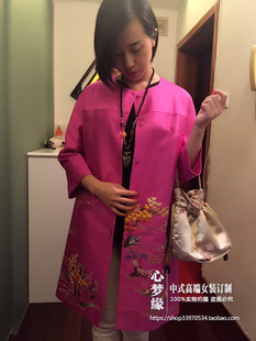 2016秋冬新款 中式丝毛绣花唐装开襟中长款上衣加棉外套披风棉袄