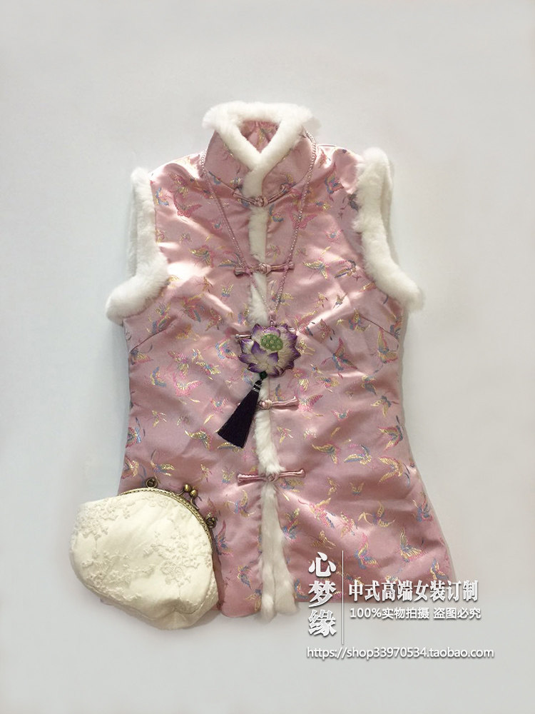 新品秒杀 秋冬新中式獭兔毛修身收腰盘扣开襟夹棉棉袄小马甲