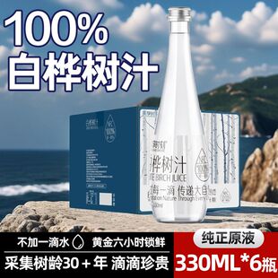 美享时刻天然白桦树汁原汁小兴安岭100%NFC桦树水330ml*6瓶