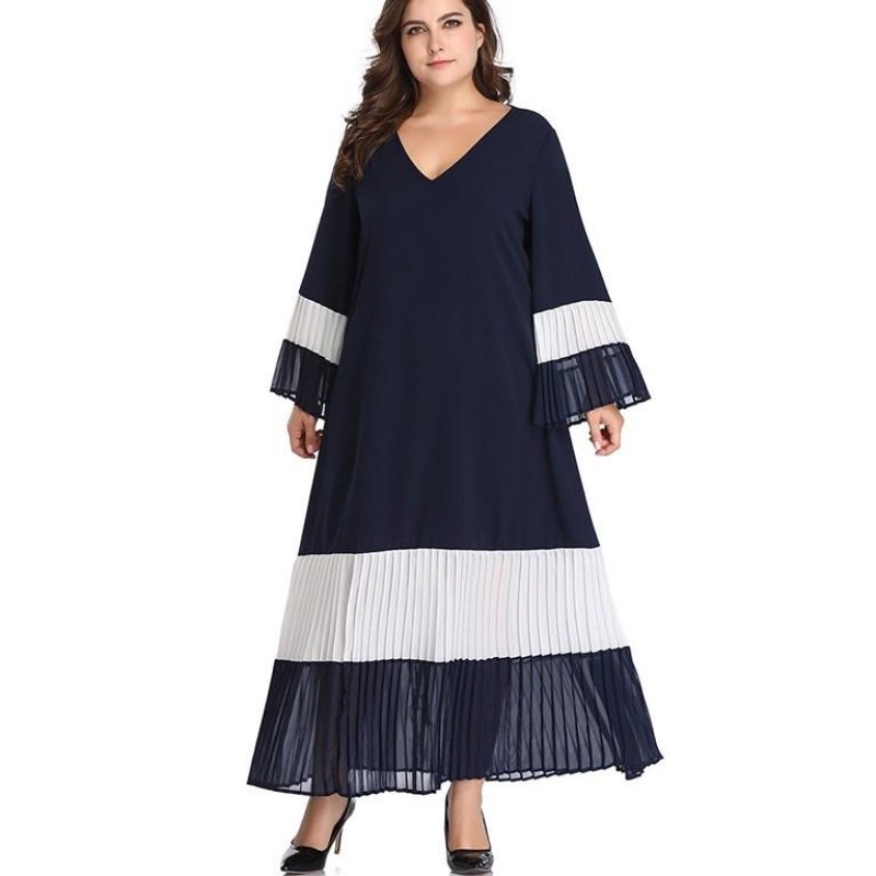 大码女装拼接撞色拼色连衣裙百褶裙压褶 Bi yards pleated skirt在类目 女装/女士精品, 大码女装中 - 来自Buy2taobao.com提供专业的淘宝代购服务