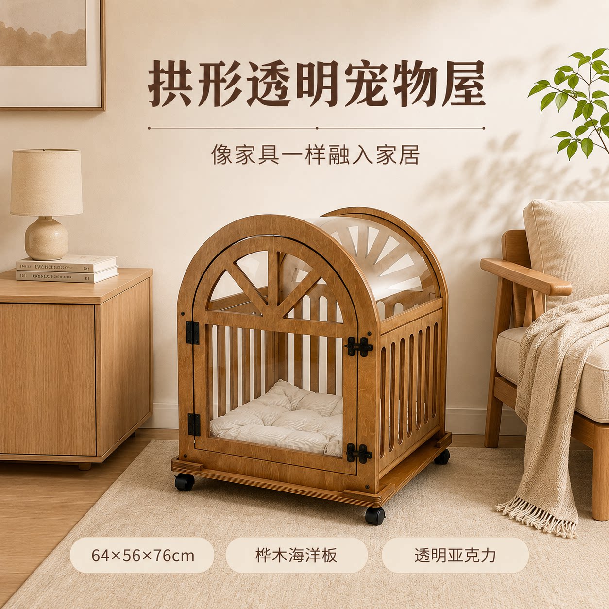 实木透气可移动室内狗猫别墅窝图片