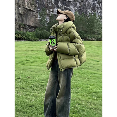 2025冬季韩版新款莱姆绿羽绒棉服女棉衣加厚面包服棉袄连帽外套
