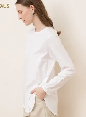 卫衣衫女长袖CANVAUS不规则新款圆领棉质上衣韩版宽松开叉短袖