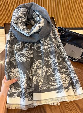 新款高级感仿羊绒围巾法式复古蝴蝶女秋冬季加厚外搭保暖办公披肩