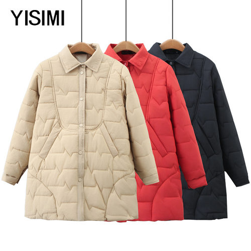 中老年冬季新款翻领长袖夹棉外套