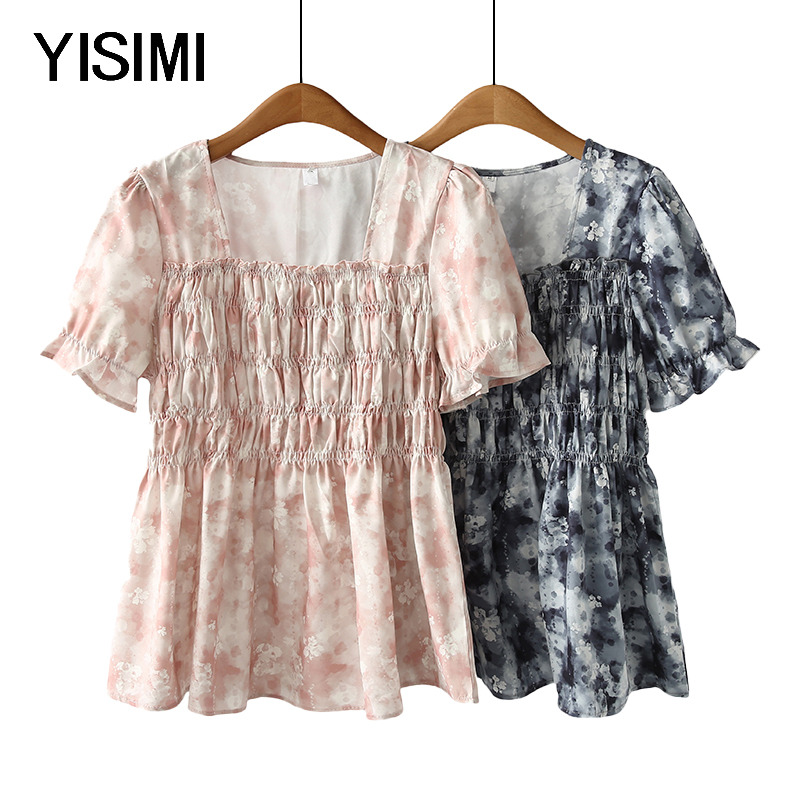 夏季新款中老年大码女装雪纺印花短袖t恤上衣中年女士时尚女装