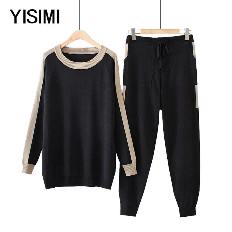 春秋新款中老年大码女装胖妈妈针织运动长袖两件套200斤可穿套装