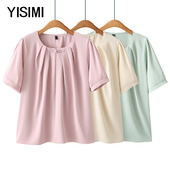 年轻妈妈装 女装 2025夏装 中年雪纺新中式 夏季 t恤时尚 新款 盘扣短袖