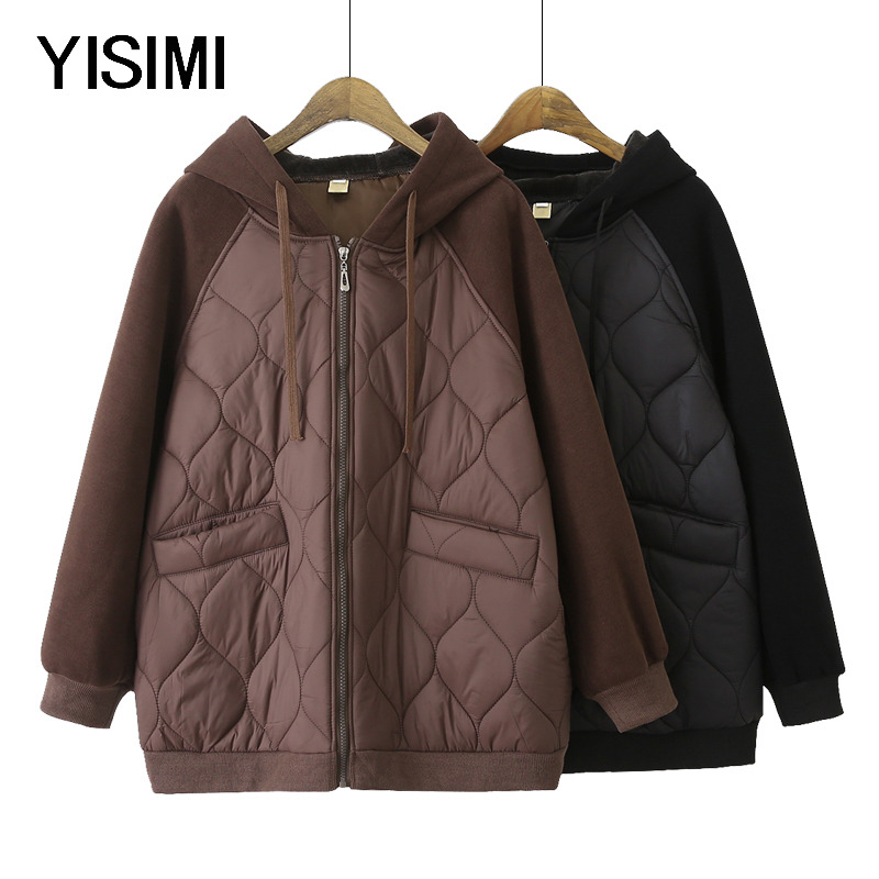 胖妈妈长袖连帽拉链棉袄外套女