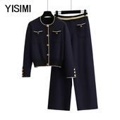 中老年大码 子两件套 秋胖妈妈松紧腰裤 女士小香风长袖 针织毛衣套装