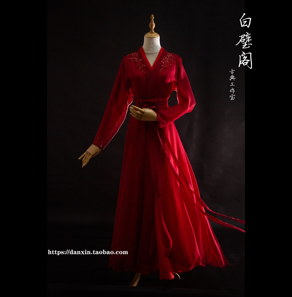 【白璧阁】影视古装cos红衣武侠舞蹈 朱砂痣 长裙360度定做演出服