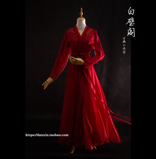 cos红衣武侠舞蹈 白璧阁 影视古装 长裙360度定做演出服 朱砂痣