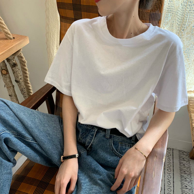 2023年初春季早春夏情侣女装韩版学生原宿风纯色宽松ins短袖t恤潮