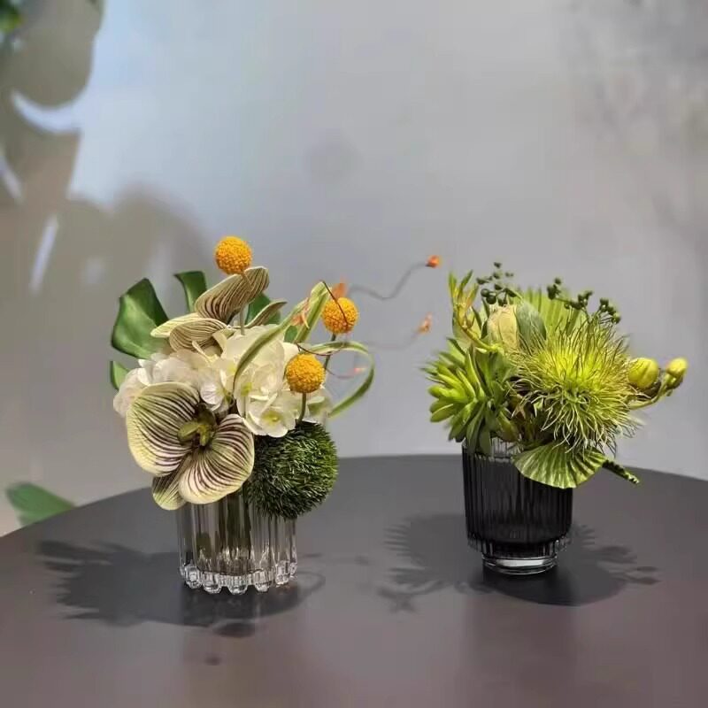 现代简约仿真花艺绿植玻璃插花器客厅餐桌售楼处洽谈桌面软装摆件