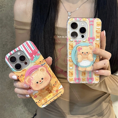 黄色小熊磁吸支架壳适用S24FE三星S24ultra手机壳A55/Note20可爱A22 5G/A74/A54闺蜜S10硅胶s20狗S23新款S21