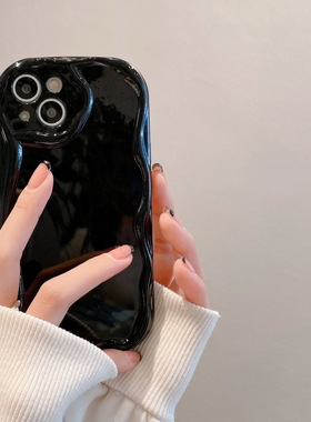 奶油边黑色oppo reno9手机壳84/6PRO+R17/A1pro/A57纯色K9S高级A9x/A32/a8女A72男findx5/X3pro情侣A556波浪