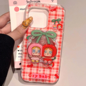 A3pro新款 Reno13 10手机壳findx8S K12 A58 A2x 格纹樱桃哭娃带磁吸适用OPPOA5 X7ultra支架A93 A96