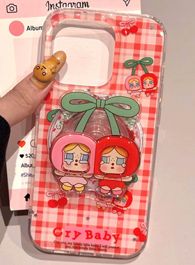 格纹樱桃哭娃带磁吸适用P50华为nova11/13/12/10/9867SE手机壳pura70PRO支架mate70/P60新款P30pro畅享80/P40