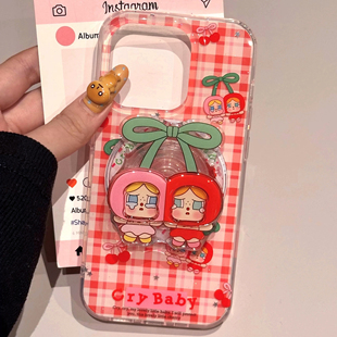 S10手机壳A25支架S23 A56 S25 S21fe套A54 A71新款 A16 A36 Note20 ultra 格纹樱桃哭娃带磁吸适用三星S24