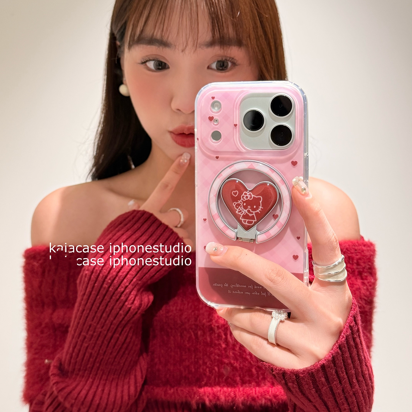 爱心哈喽kt折叠磁吸支架适用A5/OPPO Reno14/13/12/11F/10手机壳Find X9/X8ultra/A78/A6pro硬K11/A2/A58/A53