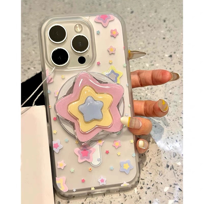 彩色涂鸦星星磁吸支架适用1加ACE5pro一加12/1+9R/13T少女心8T手机壳oneplus ACE竞速1+ACE3磨砂11/ACE2V/7T