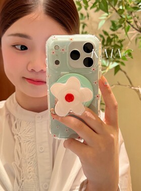 清新绿小花朵磁吸支架适用A3X/OPPO FindX9/X8ultra/Reno15C/14/12/11F/10手机壳A78春夏A6pro/K13/A5/A96/58