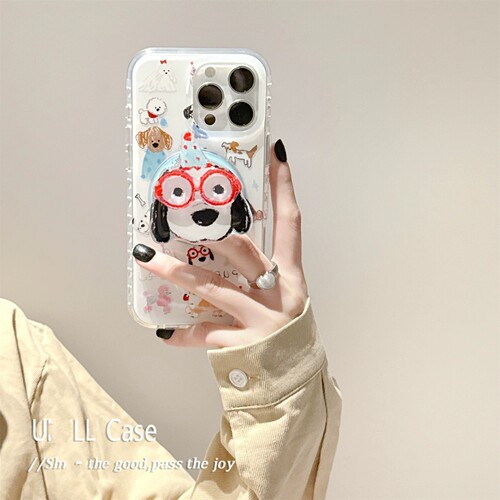 眼镜狗狗磁吸支架适用苹果16Pro手机壳15/16plus/iPhone13/12promax少女心14pro/XR可爱87plus双层16E/11pro
