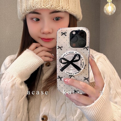波点蝴蝶结磁吸支架适用苹果15PRO/12手机壳14pm/13mini个性xsmax创意iPhone15/11全包XR/6防摔8plus硅胶SE2
