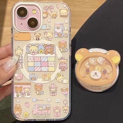 治愈轻松熊摇摇乐磁吸适用A3/A5PRO/OPPO findx9/X8/X7手机壳reno15/14/13f/12/11F可爱支架7SE/A56/A9女A2m