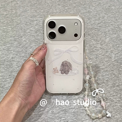 白底蝴蝶结垂耳兔适用传音HOT40手机壳15pro红魔11pro+nfinx Smart8带链条hone3Apro华硕ZenFone9软硅胶可爱