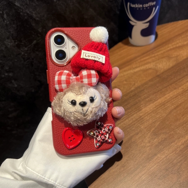 ins风可爱卡通毛绒雪莉玫适用小米15手机壳红米Note14/13Pro+立体12turbo爱心11T圣诞10S/K80红色K70/K60/14R