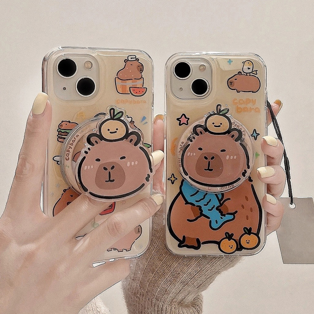 磁吸恶搞水豚支架适用荣耀300/100/200/90GT华为magic76543/80/70pro/60se手机壳X60可爱X40gt硅胶X50i畅玩女