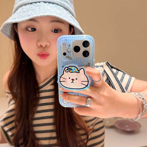 蓝白睡帽猫咪磁吸支架适用oppo realme NEO8/GT7真我13/GT2大师探索GT8pro/neo6se手机壳16PRO+14可爱V70/V50