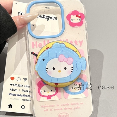 磁吸壳小鱼凯蒂猫带支架适用小米15/14/12手机壳K30/k70红米K50/K60/K80至尊Note15/13/11T硬civi5/Turbo4PRO