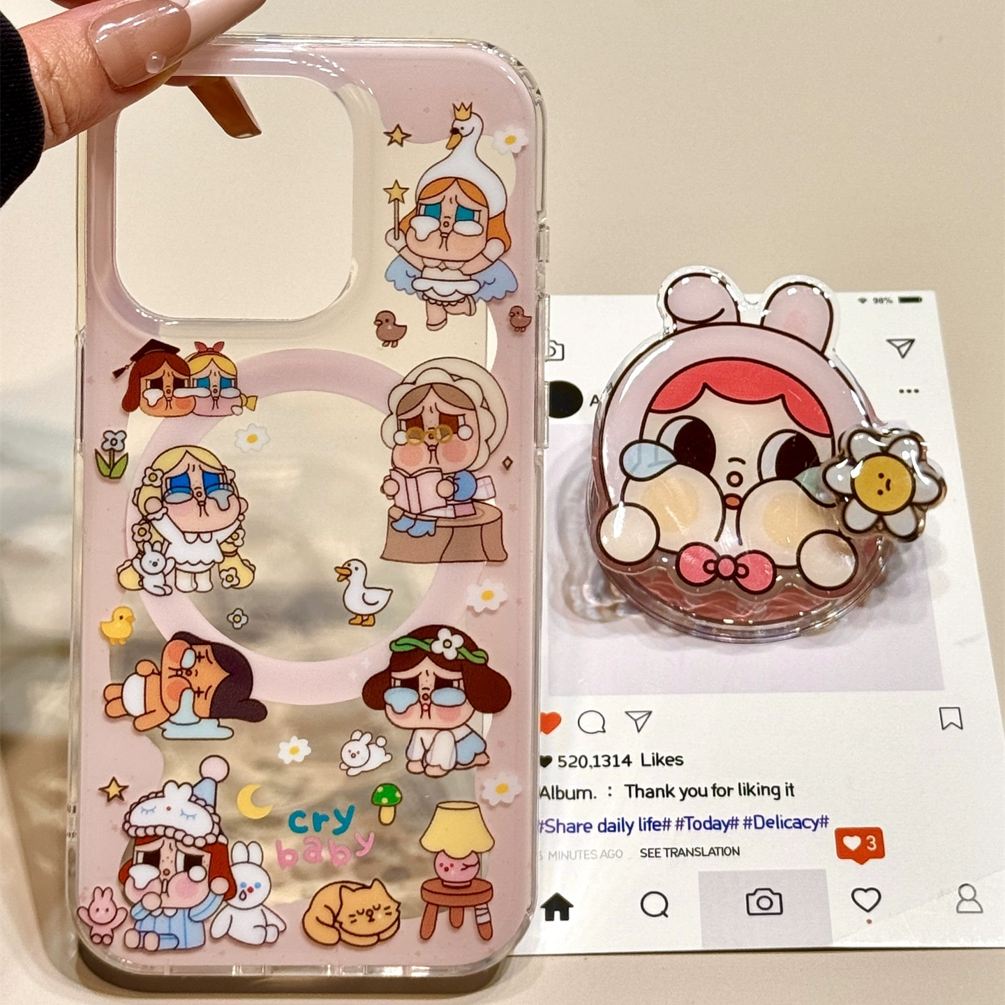 旋转花朵哭泣女孩磁吸支架适用传音HOT40手机壳15pro红魔11pro+/nfinx Smart8可爱Phone3Apro华硕ZenFone9软