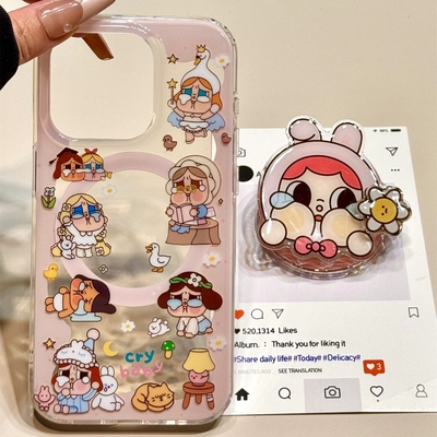 旋转花朵哭泣女孩磁吸支架适用vivo X300/y100/S30/X90S手机壳V29/X200promini/V60软Y78/Y35/37/S19/X80/S15