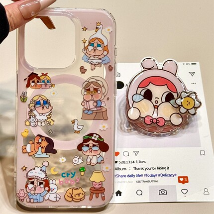 旋转花朵哭泣女孩磁吸支架适用vivo iQOO15/Z9turbo/Z10x手机壳neo11pro+6SE/8/neo9/13/12软Z6x/U5e/Z7i/Z8x