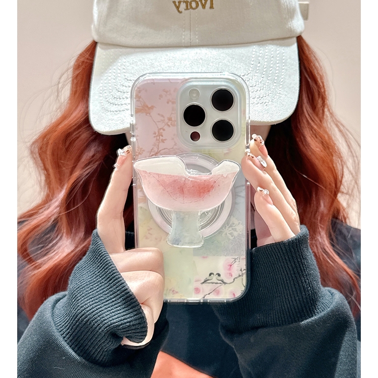 粉色高脚杯磁吸支架适用vivo iQOO z9turbo/Z10x手机壳neo10pro/6SE/9/iqoo13新中式12/11S/U1X/Z6x硬U5e/Z8x