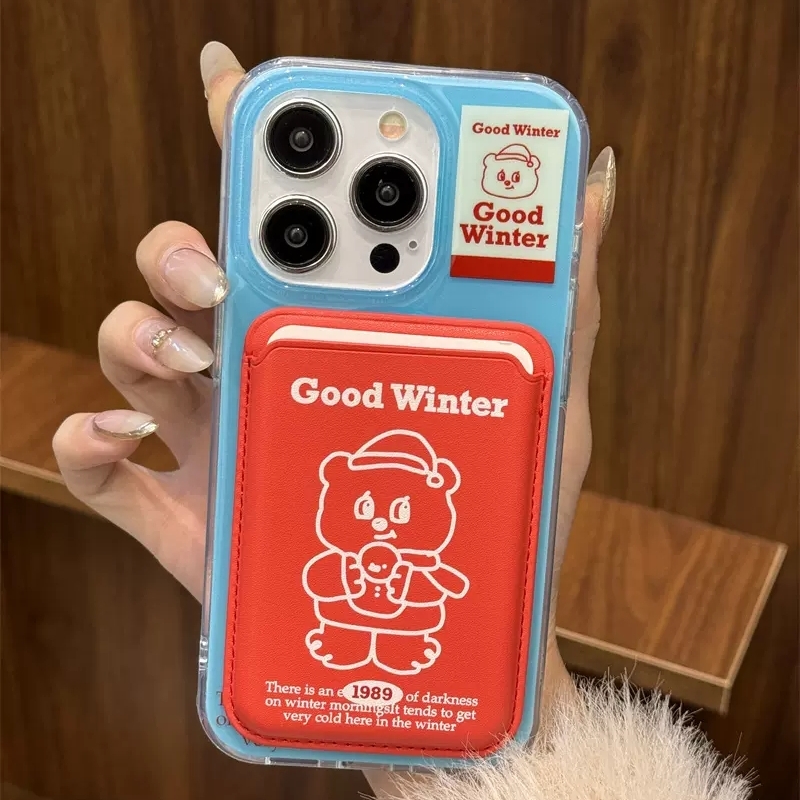 英文小熊磁吸卡包适用oppoA3/reno11/13/879564se手机壳findx7/5pro硅胶A55/A32/A57可爱K10x/A96/A93s/A58软