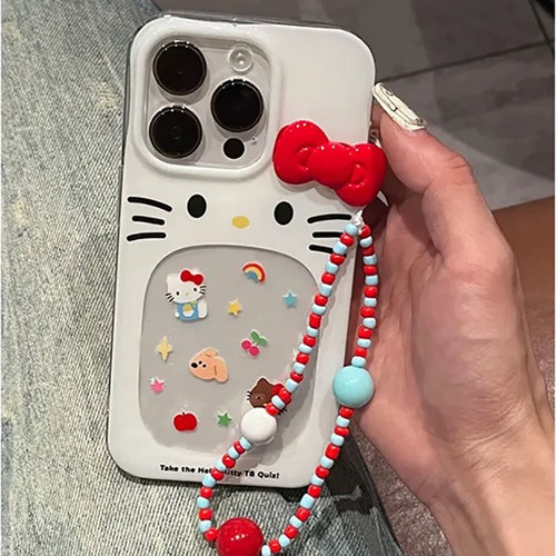 有趣蝴蝶结凯蒂猫适用苹果16PROMAX/15 PRO手机壳14/13mini挂绳smax硅胶iPhone15/11可爱XR女678plus/SE3全包