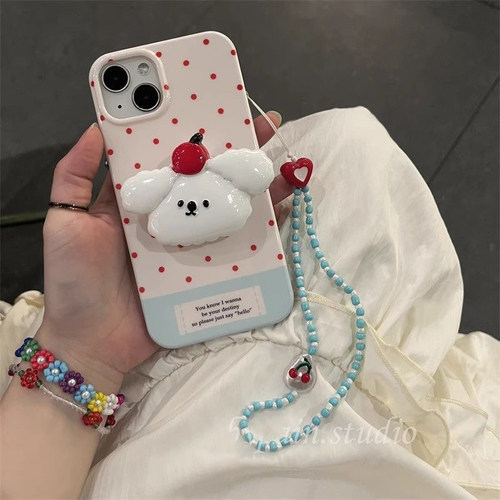 ins韩风小狗支架y200T适用vivo X100S/x80波点挂绳X90PRO+手机壳x60/y35/y78t/S18/V30/Y36/S20 PRO/y52/Y76s