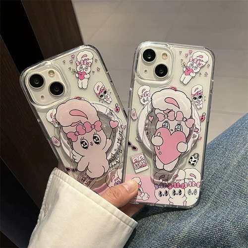 萌少女粉红兔磁吸支架适用oppo findx8手机壳reno11/12F/98543/A2pro/A3X/X7Ultra可爱7SE/A56软A58/A96/K11x