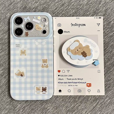 蓝格子小熊磁吸支架适用NOthing 4A/3A手机壳2谷歌Pixel9/10PRO/87吊坠Pmote edge60pro软G56/ROG9硅胶54全包
