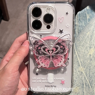 S22 s23 FE手机壳S24 A54 A23 S10 Note20ultra 少女氛围感蝴蝶磁吸支架适用s8三星A55 S24 S25透明A34 A70