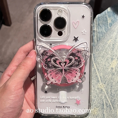 少女氛围感蝴蝶磁吸支架适用PURA70华为nova13/12ultra/14/10se/9457SE手机壳mate60/30畅享20透明P50软40pro