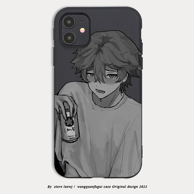 黑白漫画风二次元人物华为软壳