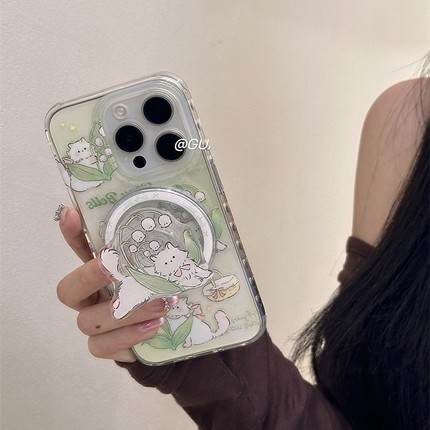 小白猫磁吸支架适用oppoA2m/reno13/k12/10/reno87954SE手机壳findx7/x5小清新A3pro软a57/A58/A92S/A77/A32