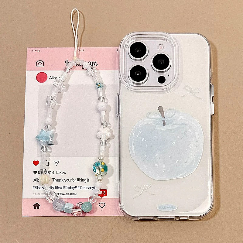 ins风少女清新水晶蓝苹果适用vivo IQOO neo10pro手机壳Z10X/13/11S/12挂链Z9TURBO+/Neo8/Z6/U5e/Z3/Z8/Z7x