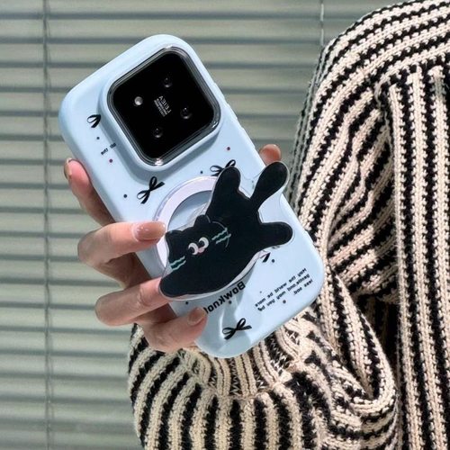 磁吸小黑猫适用vivoX100/X60/X80/X90S手机壳S17/S20pro防摔S18/S9支架Y33e/T1硅胶S15软Y35+/y78/y31S/y100i